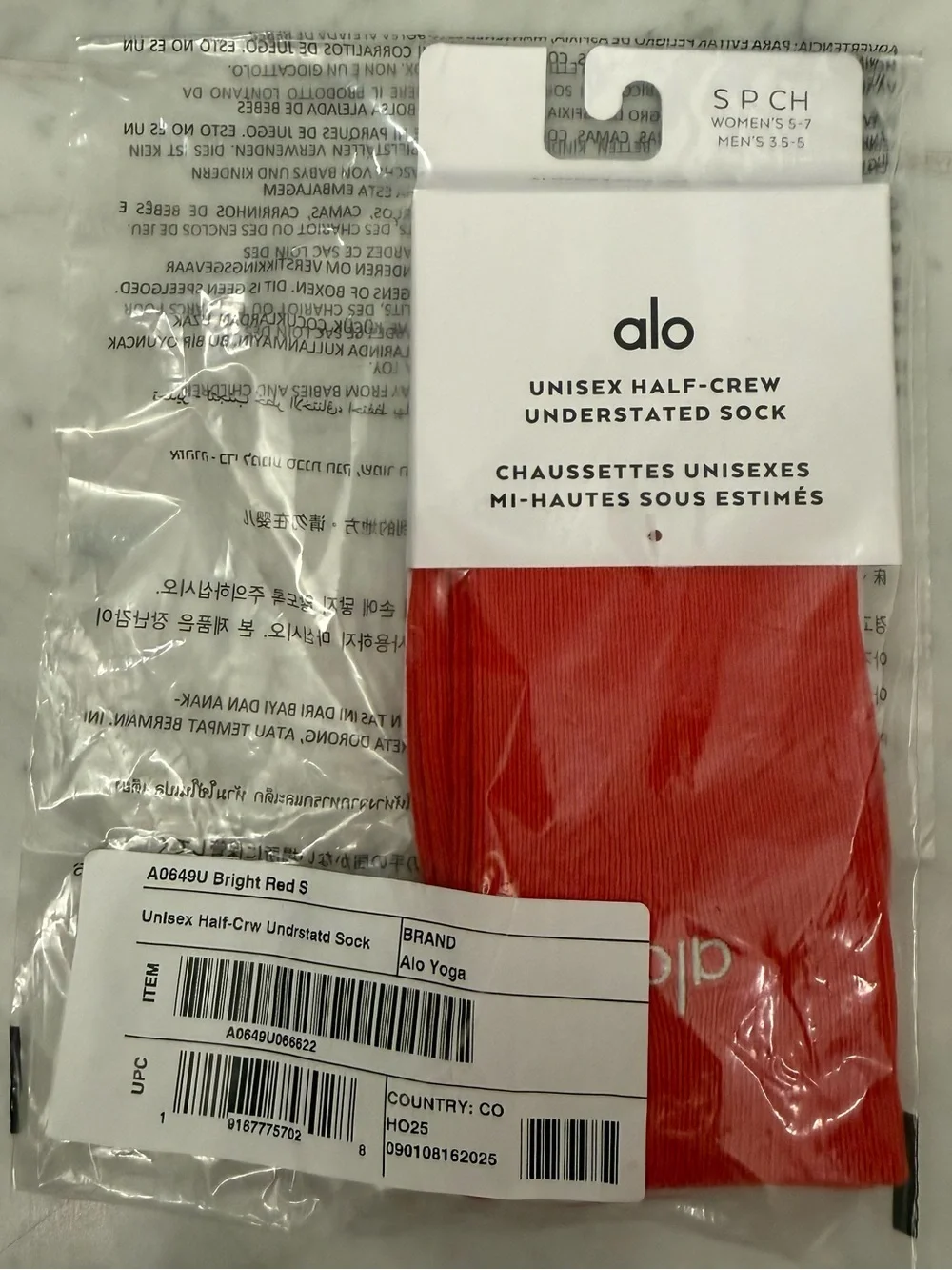 ALO Yoga Women’s Half-Crew Understated Socks in Bright Red. Shoe Size 5-7